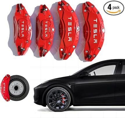 Caliper Covers for Compatible with for Tesla Model Y Accessories, 2020-2024 19 20 Inch Wheel Hub Front and Rear Brake Caliper Covers - Red Front and Rear Brake Not for Model 3 (Model Y 2020-2024)